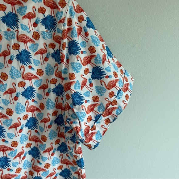 NWT Nickel & Iron White Flamingo All Over Print Short Sleeve Button Up Medium - Picture 4 of 11